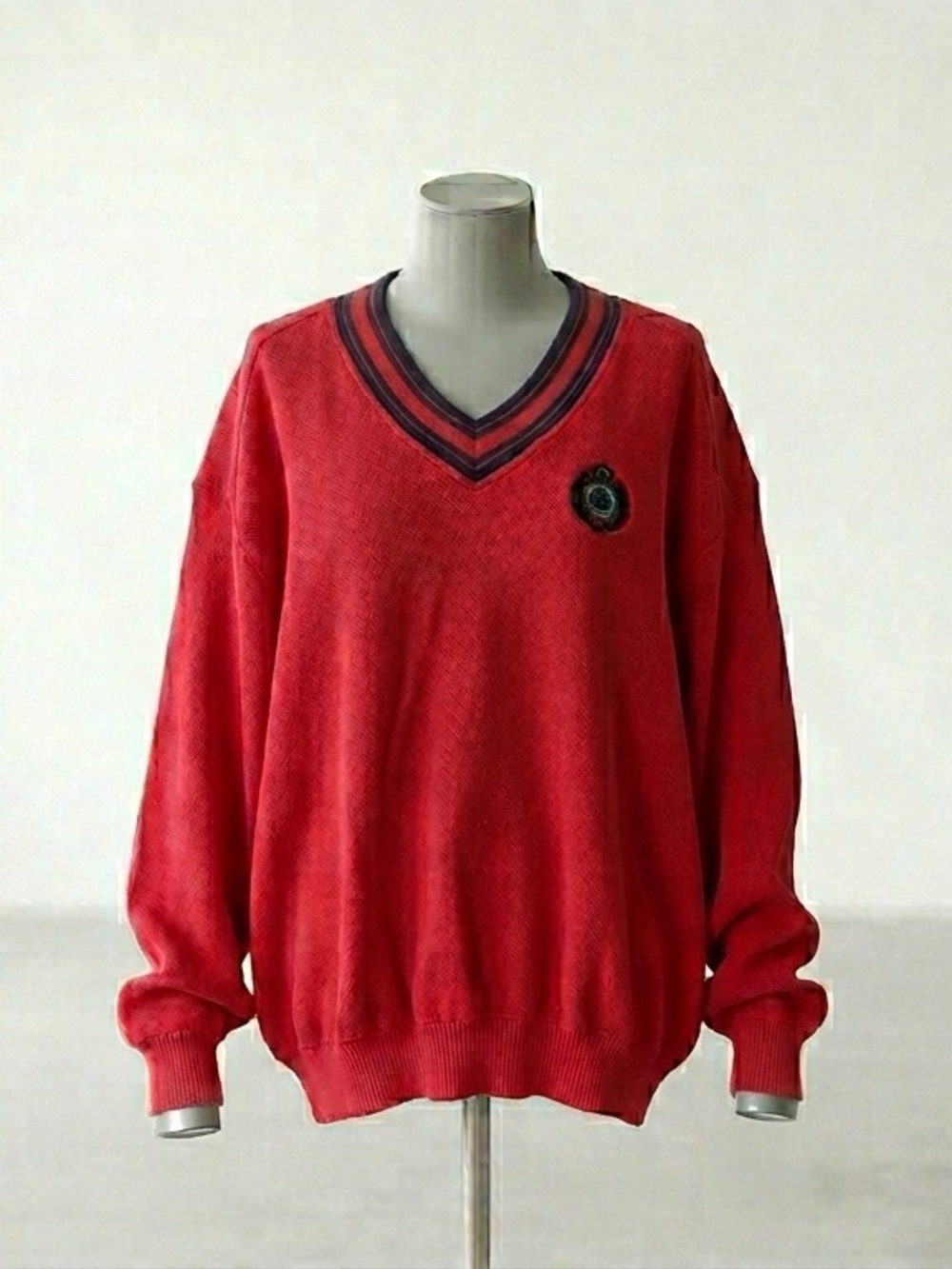 Claiborne Red V-Neck Sweater with Crest Patch